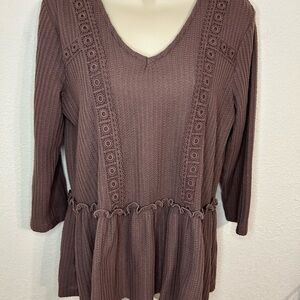 Easel Women's Brown V-Neck Top